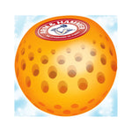 Illustrated graphic of a large orange perforated deodorizer ball with Arm & Hammer logo against a sky background