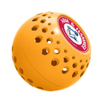 Close-up studio photo of a single orange Arm & Hammer Odor Busterz deodorizer ball with perforated holes and logo cap