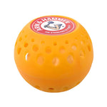 Studio photo of a single orange Arm & Hammer Odor Busterz deodorizer ball on a white background showing logo top