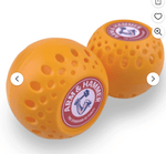Two orange vented Arm & Hammer Odor Busterz balls photographed on a white background, showing brand labels.