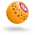 Close-up of a single orange Arm & Hammer odor ball with perforated holes and the brand logo visible on a white background.