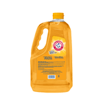 Rear view of an Arm & Hammer + OxiClean Fresh Citrus dish liquid bottle showing product back label and cap.