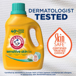 ARM & HAMMER Sensitive Skin detergent bottle with SkinSAFE badge and 'dermatologist tested' headline