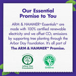 Text panel describing the brand's sustainability promise with Arbor Day Foundation and Green-e certification logos