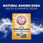 arm & hammer pure baking soda box on blue background with text saying natural baking soda helps eliminate odor