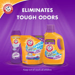 Purple promotional graphic showing ARM & HAMMER OxiClean Odor Blasters products under the headline "Eliminates Tough Odors"