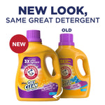 Promotional image showing new and old yellow Arm & Hammer plus OxiClean Odor Blasters detergent bottles with 'NEW LOOK' headline