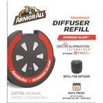 Armor All fragrance diffuser refill graphic labeled Sunrise Glow with small diffuser image and 'days fresh' badge