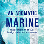Blue ocean-themed infographic reading 'an aromatic marine fragrance that will invigorate your senses'