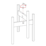 Line-art assembly diagram showing interlocking wooden legs and screw for a mid-century plant stand