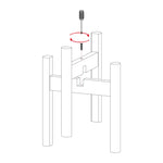 Line-art assembly illustration showing how to screw the cross supports of the wooden plant stand together