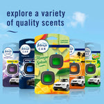 Row of Febreze Car vent-clip packages in different scents with Mango Splash featured in the center