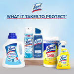 Assortment of Lysol branded cleaning products on a staged shelf under the tagline What It Takes To Protect