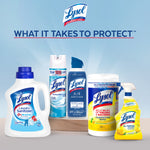 Assorted Lysol brand products arranged on a surface under headline 'What it takes to protect'