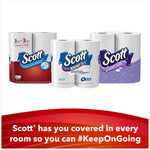 Three Scott paper product packs (paper towels and toilet paper) grouped with promotional red banner below