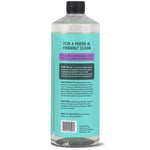 Rear label of Aunt Fannie’s clear bottle showing instructions, ingredients and a barcode on a teal background