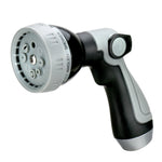 Gray and black Auto Drive multi-pattern garden hose nozzle shown at an angle