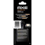 Back of AXE Dark Temptation vent-clip packaging showing product information, barcode and a plastic clip blister