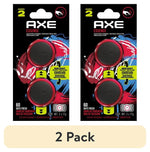 Two AXE Essence mini vent-clip packages side-by-side showing red-black circular clips and colorful splash graphics