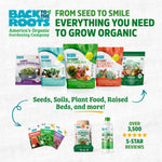 Back to the Roots branding collage showing potting mixes, seed packets, plantable pots and seed starter products on a white background