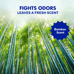 Bamboo forest background with text stating it fights odors and a badge reading Bamboo Scent