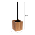 Bamboo square toilet brush with black handle shown with dimensions and measurement arrows on white background