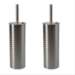Two chrome swirled-texture toilet brush holders with matching slim handles, shown side by side on white background