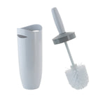 White Bath Bliss contour toilet brush with matching tall holder shown separately on white background, brush head and handle visible