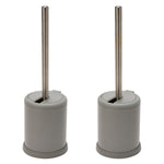 Two grey Bath Bliss toilet brush holders with stainless handles on white background