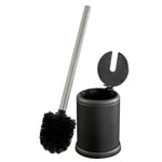 Bath Bliss matte black toilet brush and open holder showing removable brush head and stainless handle