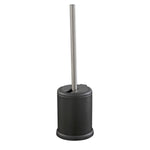 Bath Bliss matte black toilet brush in holder with closed lid and stainless handle upright