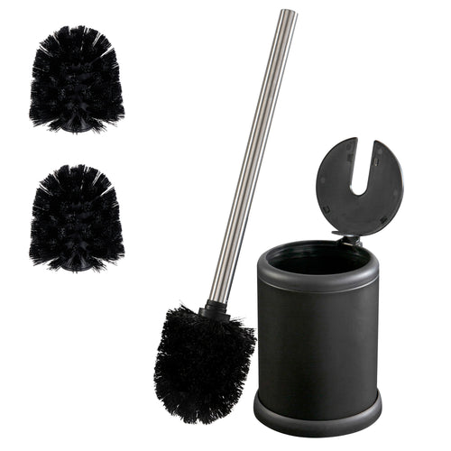 Bath Bliss matte black toilet brush set with open holder and two replacement brush heads
