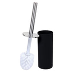 Bath Bliss matte black toilet brush set with chrome handle and white bristled head