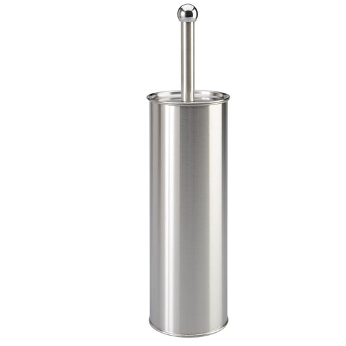 Tall cylindrical stainless steel toilet brush holder with rounded top handle