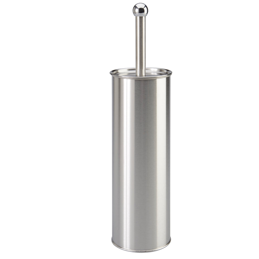 Tall cylindrical stainless steel toilet brush holder with rounded top handle