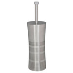 Stainless steel Bath Bliss toilet brush holder with tall handle, two-tone finish and subtle horizontal bands