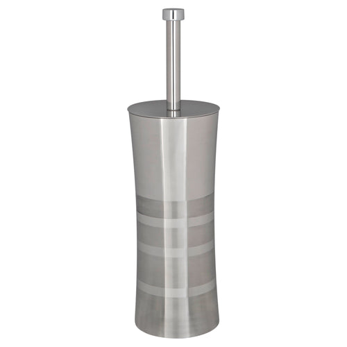 Stainless steel Bath Bliss toilet brush holder with tall handle, two-tone finish and subtle horizontal bands