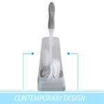 Top-down view of Bath Bliss toilet brush seated in a translucent square holder with contemporary design label