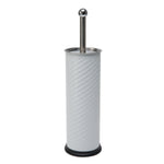 Bath Bliss white swirled cylindrical toilet brush holder with chrome handle and round base shown upright