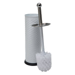 Bath Bliss white swirled-texture toilet brush with white bristles leaning against matching cylindrical holder