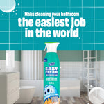 Lifestyle graphic with a bathroom background and a Scrubbing Bubbles Easy Clean bottle plus headline 'the easiest job in the world'.