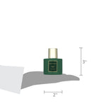 Diagram showing the small green BEAUTYSPACE Winter Pine bottle on a hand silhouette with 2" width and 3" height measurements