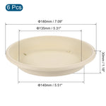 Single beige round plastic saucer with measurement callouts and a small badge reading "6 Pcs" on a white background