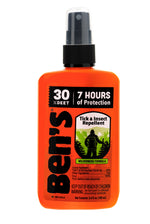 Front-facing orange Ben's insect repellent pump bottle showing 30% DEET and wilderness formula label