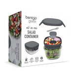 Retail box for Bentgo Glass all-in-one salad container showing product photos, branding and feature icons on white packaging