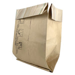 Brown paper compactor bag standing upright with folded top and printed usage illustrations