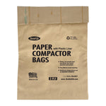 Front-facing brown BestAir paper compactor bag printed with ‘Paper Compactor Bags’ and product details