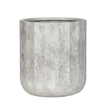 Gray textured modern gypsum planter with rounded base and fluted vertical panels, empty top view