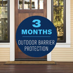 Graphic of a house entry with a large circular badge reading "3 Months Outdoor Barrier Protection"