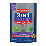Front-packaging photo of a BioAdvanced 3-in-1 Weed & Feed bag for southern lawns, showing branding and key benefit callouts